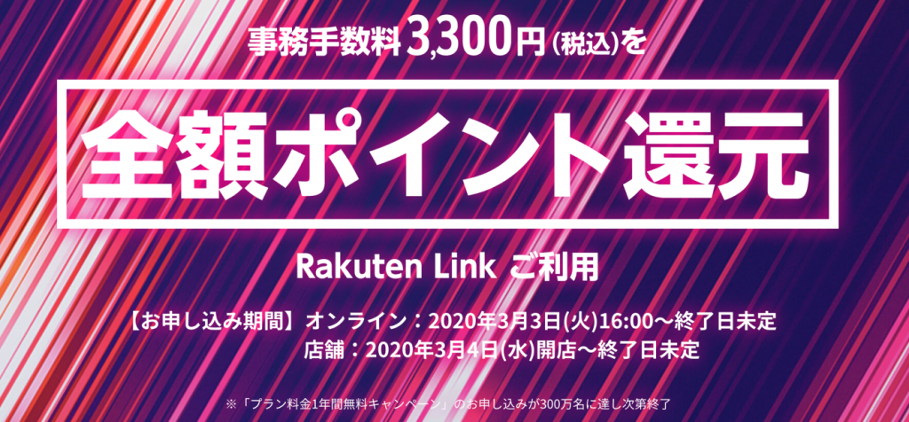 Rakuten Link利用で3,300P