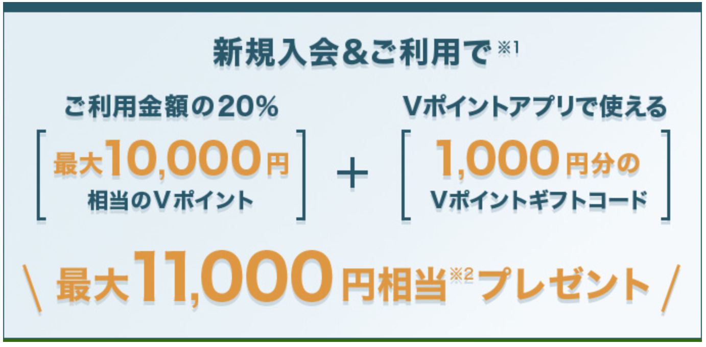 三井住友カードナンバーレスカードのキャンペーンで11,000円相当のVポイントをゲット